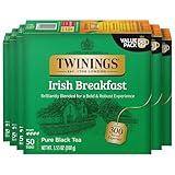 Twinings Irish Breakfast Black Tea Individually Wrapped Bags, 50 Count (Pack of 6), Flavourful, Bold, Robust, Caffeinated, Enjoy Hot or Iced, 300 Teabags