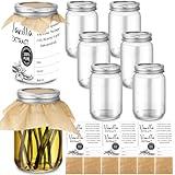 Blushtier 6 Pack 16 oz Airtight Glass Mason Jars for Homemade Vanilla Extract Jars with 6 Lids 6 Sealing Oil Paper and 6 Label Stickers for Syrup Gift Food Storage Canister Tea Canning Pickling Supply