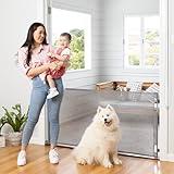 Retractable Baby Gate Perma Child Safety 33" Tall x 71” Wide, Mesh, for Stairs, Doorways, Dogs, Pets, Indoor, Outdoor, One-Handed Operation, Locking, Easy Install, Hardware Mount, Gray