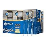 Party Bargains Disposable Cutlery set, SAPPHIRE Design, Clear Color, 360 Pieces: 180 Forks, 120 Spoons, 60 Knives