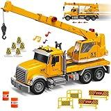 MOBIUS Toys Crane Truck Toy Set - Kids Construction Crane Truck w/Extending Arm, Rotation, Various Props and Buttons + Sounds & Lights - Toy Crane Truck for Boys Age 4-7, Girls, 3 Years Old+