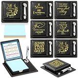 Spakon 6 Set Inspirational Christian Gifts Bulk Bible Verse Sticky Note Holder Religious Note PU Leather Box with Pen Holder Sticky Note Calendar Gifts Bulk for Sunday School Teacher Church Women Men