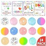 Valentines Gifts for Kids - Valentines Day Cards for Kids School, 24 Pack Bouncy Balls, Mini Fidget Toys Bulk, Valentine Exchange Party Favors Goodie Bags Stuffers for Class Classroom Prize Boys Teen