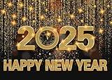 SJOLOON 2025 Happy New Year Backdrop Gold Glitter Backdrop for New Year Party Decoration Family Gathering 12732 (7x5FT)