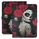 Case for iPad 9th 8th 7th Generation 10.2 Inch 2021/2020/2019, Halloween PU Leather Folding Stand Shell Soft TPU Back Cover, Rose Skull Girl