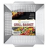 JY COOKMENT Grill Basket- Stainless Steel Grilling Basket for Indoor and Outdoor Use, Heavy Duty Vegetables Grill Basket for Veggies and Kabob, Suitable for All Grills, Dishwasher Safe