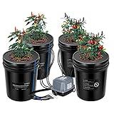 VIVOSUN DWC Hydroponics Grow System with Top Drip Kit, 5-Gallon Deep Water Culture, Recirculating Drip Garden System with Multi-Purpose Air Hose, Air Pump, and Air Stone (4 Buckets + Top Drip Kit)