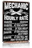 Bestylez Funny Mechanic Shop Sign Mechanic Hourly Rate Reproduction Vintage Metal Sign for Man Cave, Cars, Workshop or Garage Wall Decor 12x8 Inch (3027)