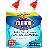Clorox Toilet Bowl Cleaner, Clinging Bleach Gel, Ocean Mist - 24 Ounces, Pack of 2