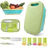 Camping Cutting Board, HI NINGER Collapsible Chopping Board with Colander, 9-In-1 Multi Chopping Board Kitchen Vegetable Washing Basket for Camping,Camping Gifts Camping Accessories for RV Campers