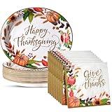 Dereinwo 100 Pcs Thanksgiving Oval Plates and Napkins Fall Plates and Napkins, Disposable Party Supplies for Thanksgiving Autumn Harvest Table Decor, 50 Guests