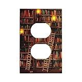 Yamxbfa Vintage Printed Bookshelf Library Books Bookcase 1 Gang Duplex Outlet Covers Decorative Single Light Switch Cover Electrical Receptacle Wall Plate Plug Switchplate for Study Schoolroom Decor
