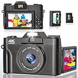 4K Digital Camera for Photography and Video - 56MP Digital Point & Shoot Camera with Flip Screen, Ultra HD Vlogging Camera for YouTube, 32G Card 16X Zoom, Vintage Compact Cameras for Boys Girls Teens