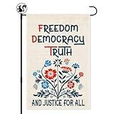 LAGZDFC Freedom Democracy Truth And Justice Garden Flag, 12x18 in Double Sided Farmhouse Outdoor Decor Yard Flag Gifts, Political Banner, Liberal Pro Immigration, Equality Flag Decoration