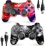 CHENGDAO Controller for PS3 2 Pack Wireless Controller for Playstaion 3 6-Axis with High-Performance Double Virbration, Motion Control, USB Charging Cable (Skull + Galaxy)