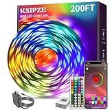 KSIPZE 200ft Led Strip Lights RGB Music Sync Color Changing Bluetooth Led Lights with Smart App Control Remote Led Lights for Bedroom Room Lighting Flexible Home Décor