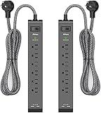 2 Pack Surge Protector Power Strip with 6 Outlets 2 USB Ports 5-Foot Long Heavy-Duty Braided Extension Cords Flat Plug 900 Joules 15A Circuit Breaker Wall Mount for Home Office ETL Listed