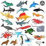 24-Pack Sea Ocean Animal Figures - Realistic Plastic Pool Party Toys Set with Turtle, Octopus, Shark - Children's Educational Birthday Gifts