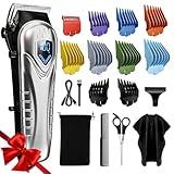 Chicclly Professional Hair Clippers for Men&Women, Low Noise Hair Cutting Kit with 10 Color Combs, LED Display, Gifts for Men, 5H Cordless Clippers and Trimmers Set with Scissors,Cape