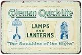 Retro Metal Aluminium Tin Sign Metal Signs Vintage Coleman Lamps Lantern Quick-Lite Tin Sign 12×16 Inch For Garage Basement Yard Man Cave Bar Novelty Wall Decor Decorative Sign