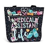 84hoods 15 inch Large Tote Bag for Work for Women. Gift for Medical Assistant. Graphic Shoulder Bag. Waterproof Aesthetic Bag with Pockets and Zipper. Medical Assistant Life.