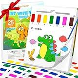 Shuttle Art Paint with Water Coloring Book for Kids, 25 Animals Themed Pages with 2 Brushes, Mess-Free Watercolor Paint Set, Travel-Friendly Art Craft Gift for Toddlers, Birthday Christmas Gift