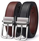 BULLIANT Men's Belt,Reversible Belt 1.25" For Gift Mens Casual Golf Dress pants shirts,One Reverse For 2 Sides(Black/Light Brown,32"-34" Waist Adjustable)