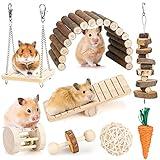 Hamster Chew Toys Set Small Animal Molar Toys Teeth Care Wooden Accessories for Guinea Pigs,Chinchillas,Gerbils,Mice,Rats,Mouse Rodents Toy Swing Seesaw Bridge (Wood)