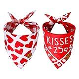 CROWNED BEAUTY Valentines Day Dog Bandanas Reversible Small 2 Pack, Kisses Set, Red Plaid Adjustable Triangle Scarves for Dogs Girl Boy Pets DB15-S