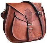 RUSTIC TOWN 11 inch Small Brown Leather Crossbody Satchel Bag Vintage Purses Handbags for Women