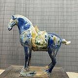 YTDJJWLS 20.8cm Antique Chinese Ceramics Tri-Color Glazed Pottery Tang Dynasty War-Horse Statue