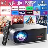 [Netflix Officially/Auto Focus] Smart Projector with 5G WiFi and Bluetooth, DBPOWER Native 1080p Projector Built-in Netflix, Hulu, Disney+, Peacock Apps, 500ANSI Movie Projector Dolby