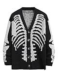 SHENHE Men's Skeleton Pattern Cardigan Sweaters Long Sleeve Unisex Outwear Knitted Coats Black XL