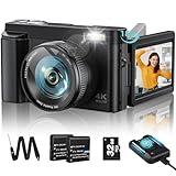 Upgrade 4K Digital Camera for Photography 48MP with 3'' 180° Flip Screen 16X Zoom Autofocus Vlogging Camera for YouTube, Compact Point and Shoot Cameras with 32G Card, 2 Batteries & Battery Charger