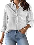 CUNLIN Grey Long Sleeve Shirt Womens Striped Button Down Women Up Boyfriend Shirts for Cotton Blouses Oversized Work Tops Grey Size XS