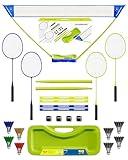 Complete Badminton Set | Portable Badminton Net with Stand 10 x 5 | 4 Badminton Rackets | 4 Over-Grips | 4 Racket Protectors | 8 Badminton Birdies (4 LED & 4 Goose-Feather) | 1 Hard Carry Case