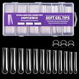 Cycullinyt 240Pcs Square Soft Gel Nail Tips, Long Square Nails, 12 Sizes Full Cover Acrylic Fake Nails Straight Clear False Nail Extension for Beginner and Professional Home Salon DIY
