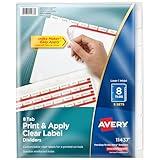 Avery 8 Tab Dividers for 3 Ring Binder, Easy Print & Apply Clear Label Strip, Index Maker Customizable White Tabs, 10-Pack of 5 Sets, 50 Sets Total (11437)