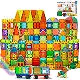 EchoPlan Magnetic Tiles, 130PCS Magnetic Blocks with 2 Cars, Magnet Tiles 3D Clear Building Blocks Set, STEM Sensory Educational Toys Gift for Toddlers Kids Boys 3 4 5 6 7 8 9+ Year Old