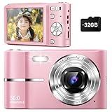 Upgrade Digital Camera, 50MP Full High Definition 1080P Camera with 16x Zoom Anti Shake, Compact Camera for Kid Student Children Teen Girl Boy, Kids Camera with 32GB SD Card,2 Batteries-Pink