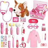 Doctor Kit for Toddlers 3-5 Dress Up Toddler Girl Toys for 2 3 4 Year Olds Pretend Veterinarian Toddler Doctor Play Set with Doctor Costume Dog Toy for 2 3 4 5 6 Year Old Girls