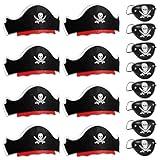 Legigo 16 Pcs Pirate Hat with Eye Mask - Classic Costume Cap Accessories for Pirate Party Cosplay Caribbean Dress, Black