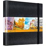 Mix Media Pad Ohuhu Square 8.3"x8.3" Mixed Media Art Sketchbook 120 LB/200 GSM Heavyweight Papers 78 Sheets/156 Pages PU Hardcover Mixed Media Paper Pad for Artist Drawing Book Sketching Pad