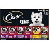 Cesar Wet Dog Food Steak Lovers Variety Pack with Real Meat, 3.5 oz. Trays (36 Count, Pack of 1)