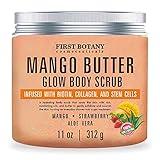 Mango Butter Body Scrub Exfoliator Biotin, Collagen, Stem Cells - Natural Exfoliating Salt Scrub & Body and Face Souffle helps with Moisturizing Skin, Acne, Cellulite, Dead Skin Scars, Wrinkles- 11 oz