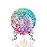 ZEERSHEE 60mm Colorful Ice Cracked Crystal Ball with Stand Decorative Glass Ball Paperweight for Home Wedding Office Decor