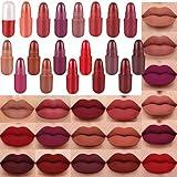 evpct 18Pcs Mini Pills Lipstick Capsule Set for Women Waterproof Long Lasting Deep Red Matte Small Magic Permanent Lipstick 24 Hour Lipstick Bulk Samples Sampler labiales mate 24 horas originales 02