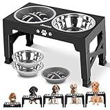 Jovrun Elevated Dog Bowls, Dog Feeder with 2 Stainless Steel Bowls &1 Slow Feeder Dog Bowls, 5 Heights Adjustable Raised Dog Bowls Stand for Medium Large Dogs, Dog Food Bowls with Non-Slip Feet