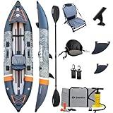 SOLSTICE Scout 1 to 2 Person Inflatable Fishing Kayak Boat for Adults & Kids 12'6'' X 38'' | Incl. Adjustable Aluminum Seat, Rod Holder & 5 Accessory Mounts Yak Attack Compatible |Heavy Duty Material