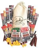 Jerky.com Gift Bag for Men | 26 Piece Meat Sticks Gift Basket with Beef Sticks, Pork, Turkey, Ham & Cheese Sticks | High Protein Snack Variety Pack | Gluten-Free Jerky Gifts for Men | Birthday Gift Basket for Him